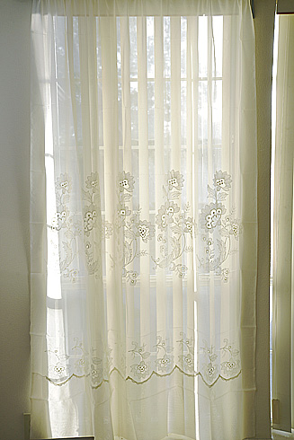 Sheer Embroidered Window Panel 60"x84" Susan #094. Pearled Ivory